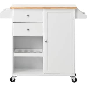 Movisa White Moveable Kitchen Cart with 2 Drawers and 2 Wine Racks and ...