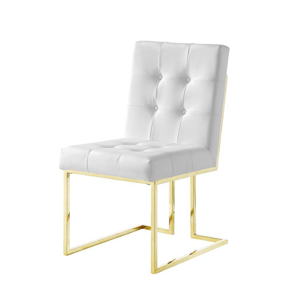 Inspired Home Triniti White/Gold PU Leather Button Tufted Armless