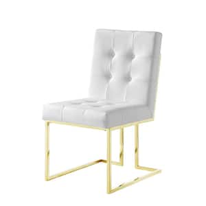 Triniti White/Gold PU Leather Button Tufted Armless Dining Chair (Set of 2)