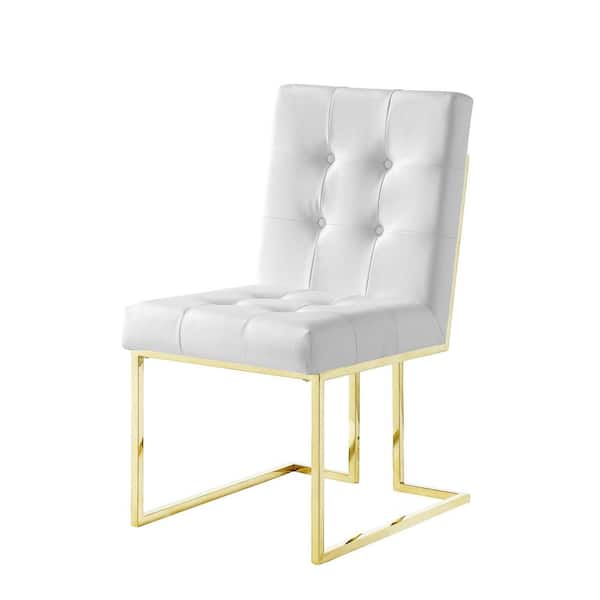 Inspired Home Triniti White/Gold PU Leather Button Tufted Armless Dining Chair (Set of 2)