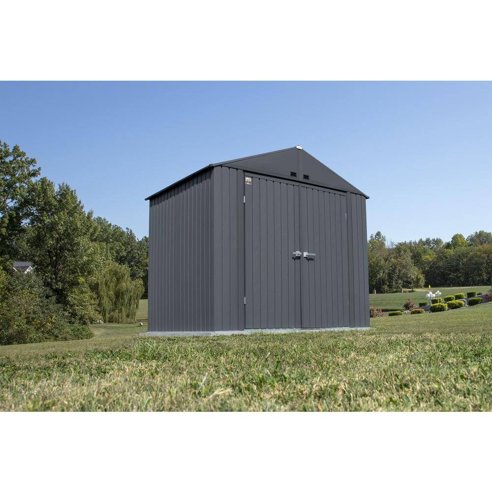 Elite 8' x 6' Gray Steel Storage Shed with Swing Doors