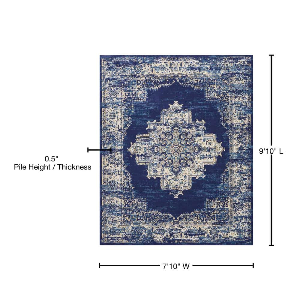 Extra Large Navy Blue Medallion Synthetic Area Rug