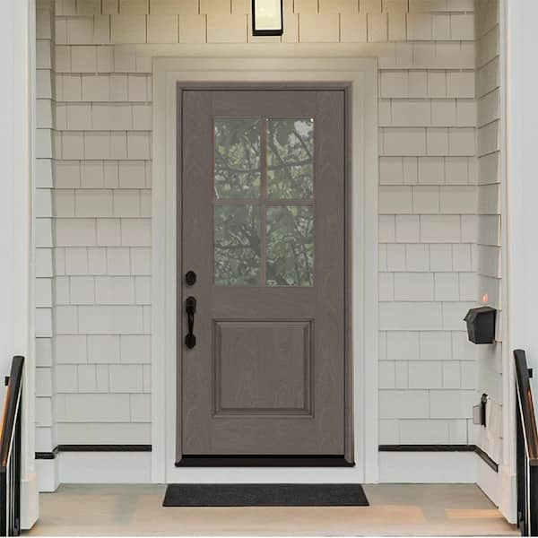 Regency 36 in. x 80 in. 1/2-4 Lite Clear Glass RHIS Ashwood Stain Mahogany Fiberglass Prehung Front Door
