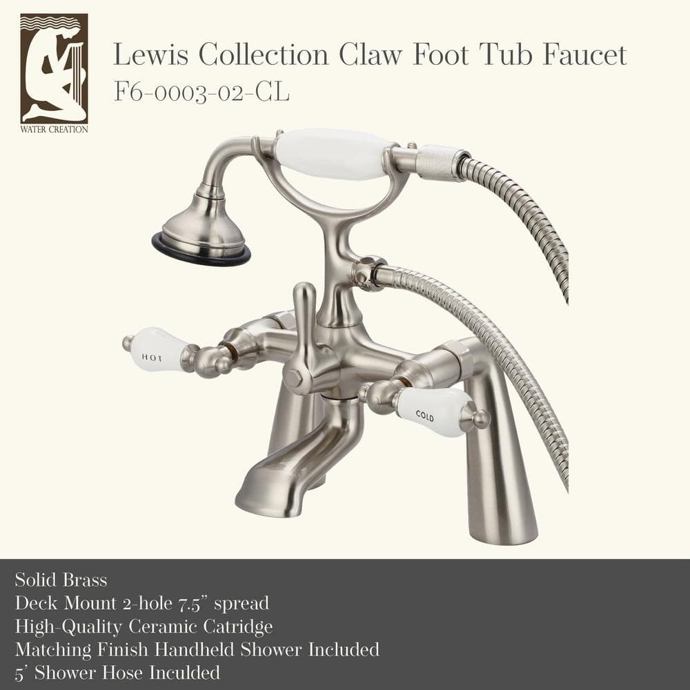 Vintage Classic Brushed Nickel Clawfoot Tub Faucet with Porcelain Handle