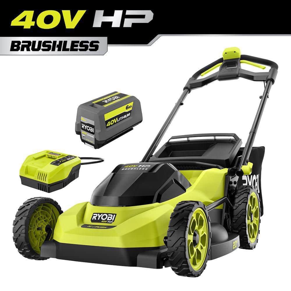 RYOBI 40V HP Brushless 20 in. Cordless Battery Walk Behind Push Lawn Mower with 6.0 Ah Battery and Charger RY40HPLM06K - The Home Depot