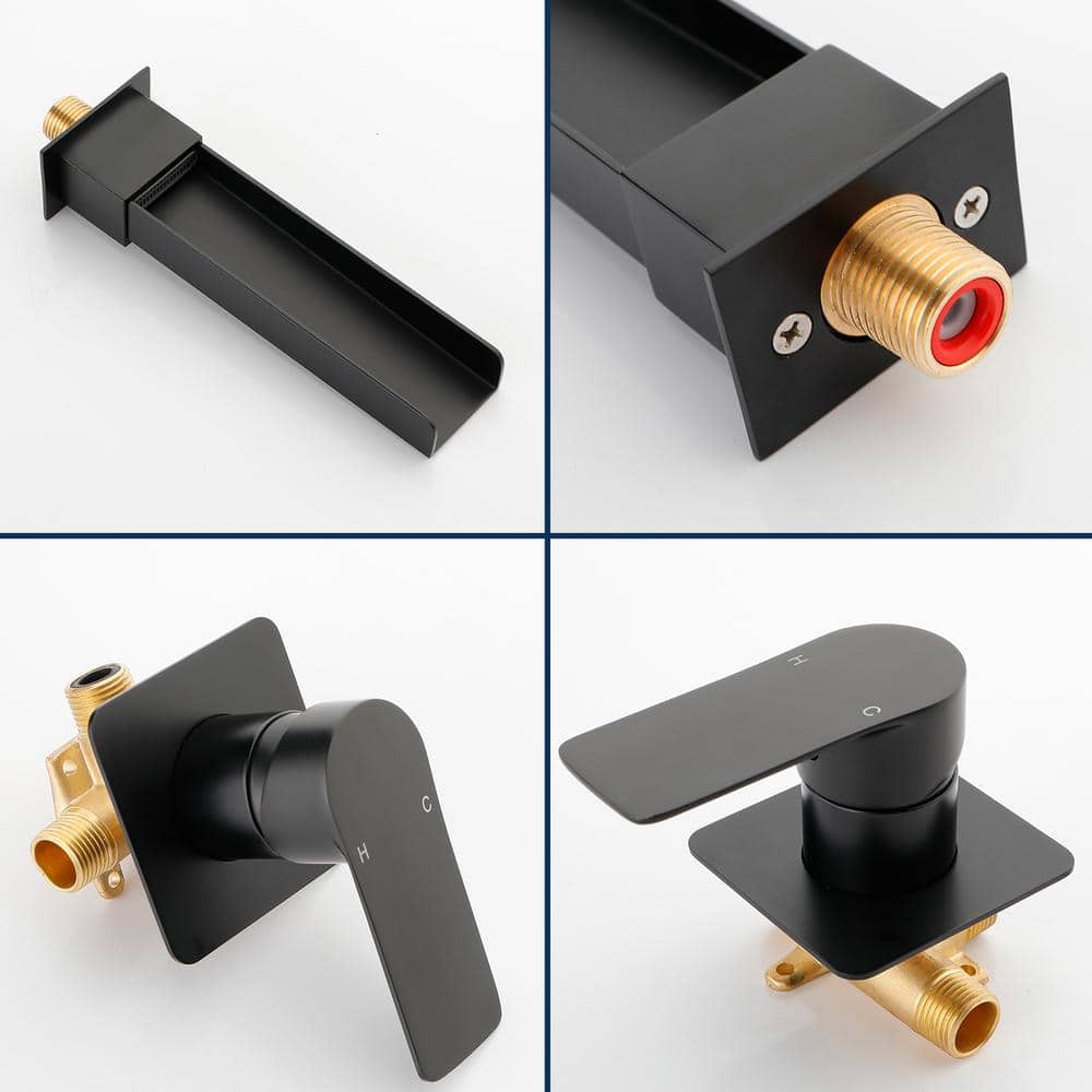Matte Black Wall Mount Waterfall Tub Filler Faucet