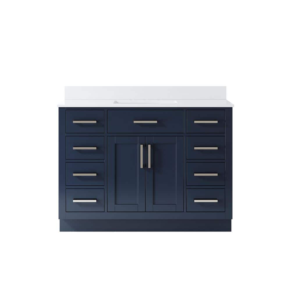 NORA 48 in. Freestanding Navy Blue Solid Wood Bath Vanity with Pure White Cultured Marble Top, Soft-Close, Assembled price history on PriceWatchPro