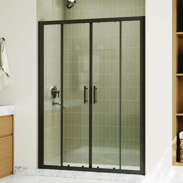 50 in. 54 in. W x 70 in. H Sliding Framed Alcove Shower Door Bath Panel in Matte Black Finish with Clear Glass