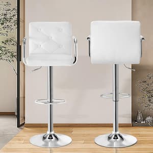 Bar Stools Adjustable Counter Stools Bar Chairs Synthetic Leather Swivel Barstools Gas Lift Stools, Set of 2, White