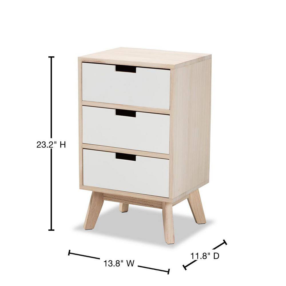 Halian Two-Tone White and Light Brown 3-Drawer Chest with Graduated Legs