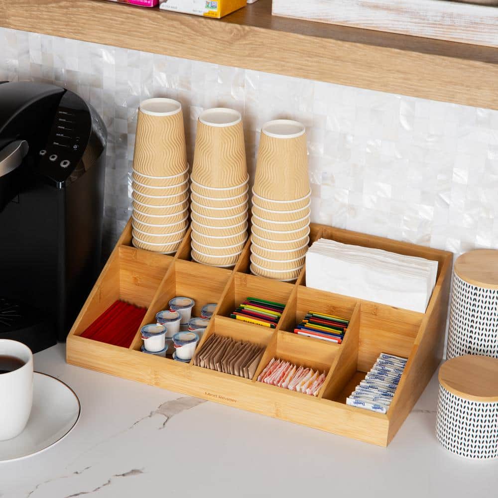 Eco-Friendly Bamboo 11-Compartment Coffee and Condiment Organizer