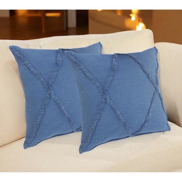 Blue Geometric Polyester 18 in. x 18 in. Throw Pillow (Set of 2)