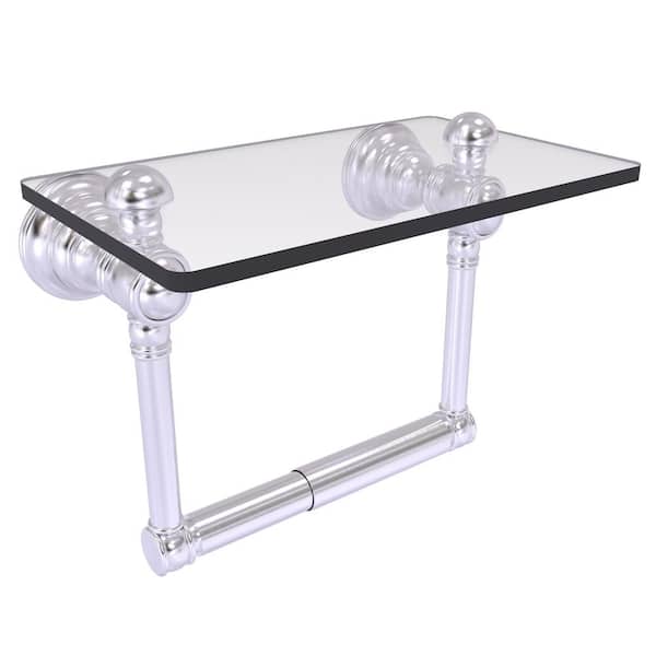 Allied Brass Carolina Collection Wall Mounted Toilet Paper Holder in Satin Chrome with Glass Shelf