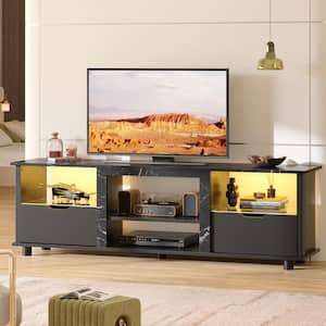 70 in. TV Stand for 70 inch TV, Media console for PS5, LED Entertainment Center with Storage Drawers Black Marble