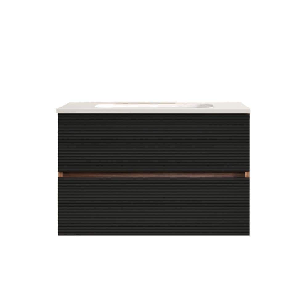 30 in. W Single Sink Wall-Mounted Bath Vanity in Black with White Ceramic Top Unassembled price history on PriceWatchPro