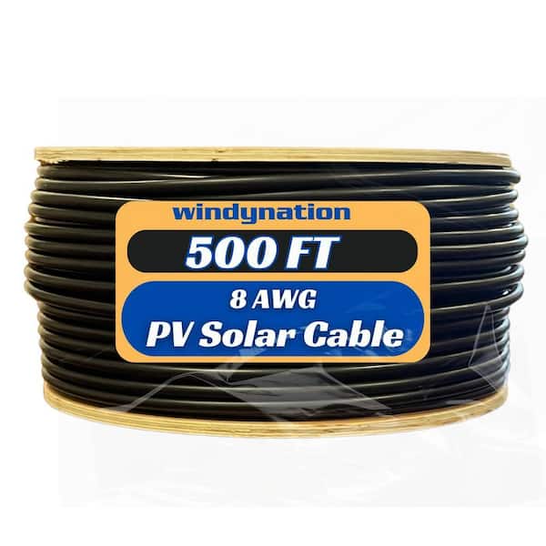 8 AWG Gauge 500 FT Spool Black PV Photovoltaic Solar Extension Cable, Copper, Primary use, PV Solar Wire