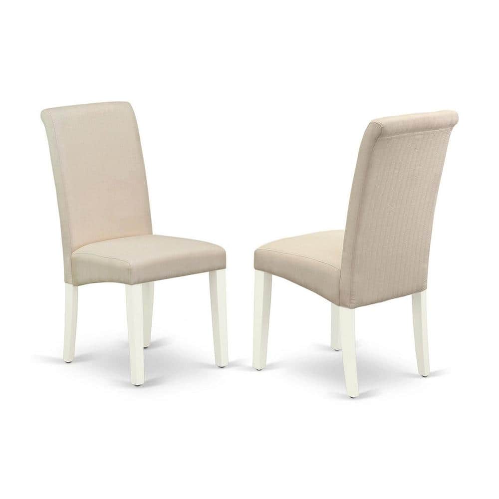 Cream Linen Upholstered Parsons Side Chair with White Wood Legs - Set of 2