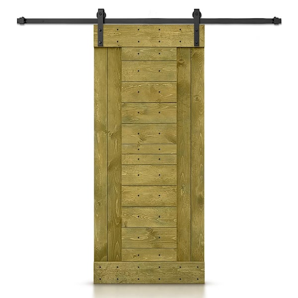 CALHOME 30 in. x 84 in. Jungle Green Stained DIY Knotty Pine Wood Interior Sliding Barn Door with Hardware Kit