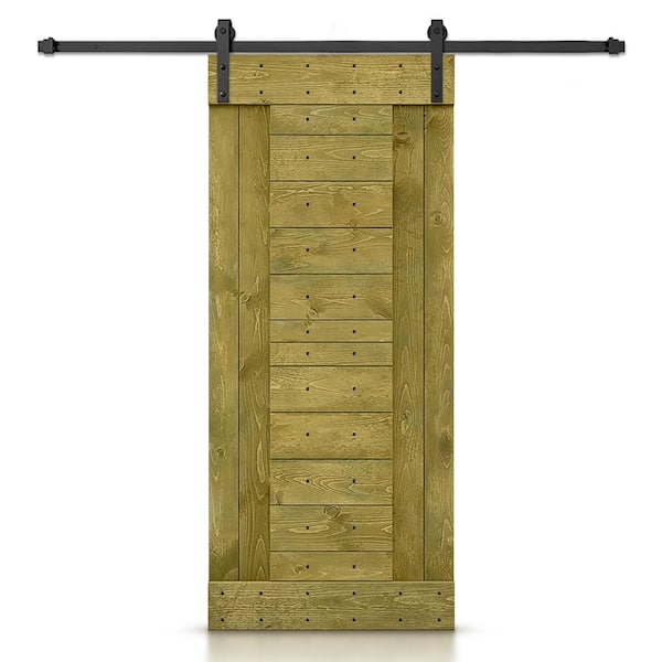 CALHOME 38 in. x 84 in. Jungle Green Stained DIY Knotty Pine Wood Interior Sliding Barn Door with Hardware Kit