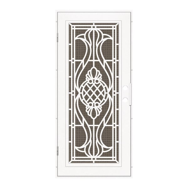 Unique Home Designs 32 in. x 80 in. Manchester White Right-Hand Surface Mount Security Door with Brown Perforated Metal Screen