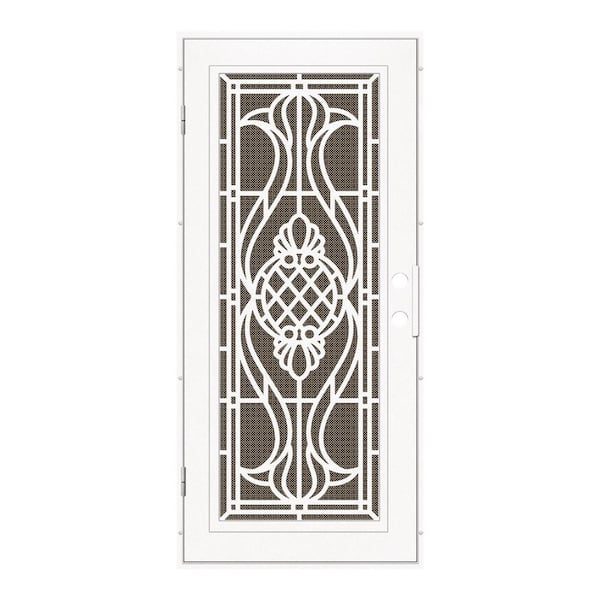 Unique Home Designs 36 in. x 80 in. Manchester White Right-Hand Surface Mount Security Door with Brown Perforated Metal Screen