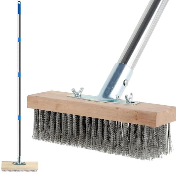 64.96 in. x 11.8 in. Concrete Brushes, Concrete Scrubber Wire Broom with 62 in. Long Handle, Ergonomic Design