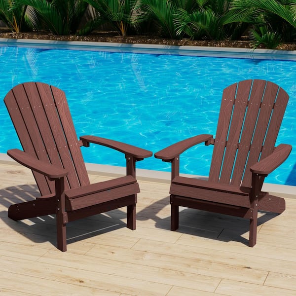 Mximu Classic Brown Plastic Outdoor Patio Adirondack Chair (Set of 2)