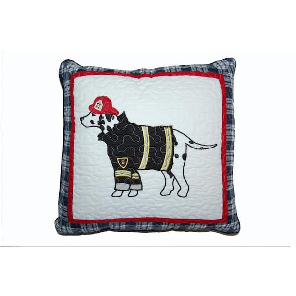 Cozy Line Home Fashions Dalmatian Dog Patriotic Hero Fire Embroidered Plaid RedWhiteBlueCotton18 in. x 18 in. x 4 in.SquareDecorPillow(Set of 1)