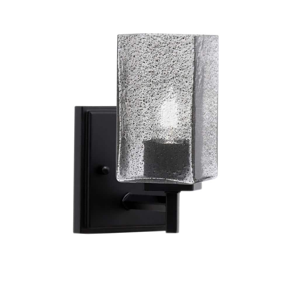 Bridgewater 1 Light Matte Black Wall Sconce with 3.5 in. Square Smoke Bubbl
