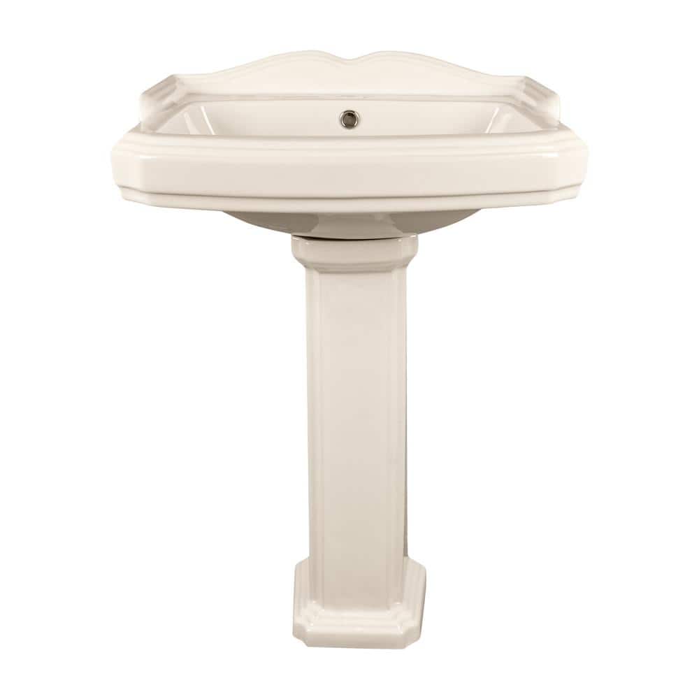 Bone Ceramic Rectangular Pedestal Bathroom Sink with Single Faucet Hole