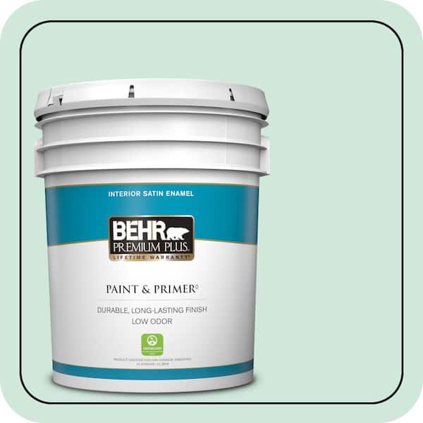 BEHR PREMIUM PLUS 5 gal. #M420-2 Green Aqua Satin Enamel Low Odor Interior Paint & Primer