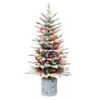 4.5 ft. Potted Flocked Arctic Fir Artificial Christmas Tree, 419 PE/PVC Tips, 70 UL Multi-color Incandescent Lights