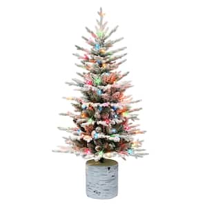 4.5 ft. Potted Flocked Arctic Fir Artificial Christmas Tree, 419 PE/PVC Tips, 70 UL Multi-color Incandescent Lights