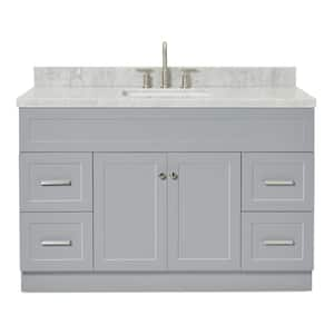 Hamlet 55 in. W x 22 in. D x 36 in. H Bath Vanity in Grey with Carrara White Marble Vanity Top