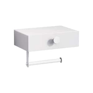 Wall Mount Toilet Paper Holder with Storage Drawer in Matte White