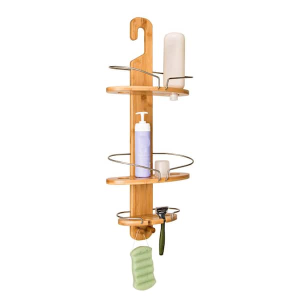 Home Basics Bamboo Shower Caddy Shelf with 2 Suction Cups, Natural