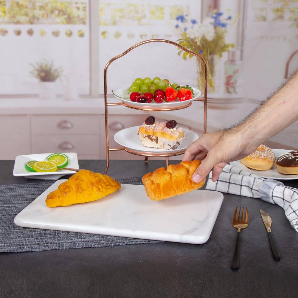 Off-White Polished Marble Rectangular Bread Board 14 x 9 Inches