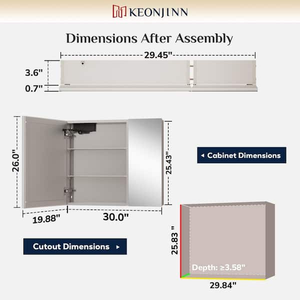 30 in. W x 26 in. H Rectangular Silver LED Light Anti-Fog Aluminum Recessed/Surface Mount Medicine Cabinet with Mirror