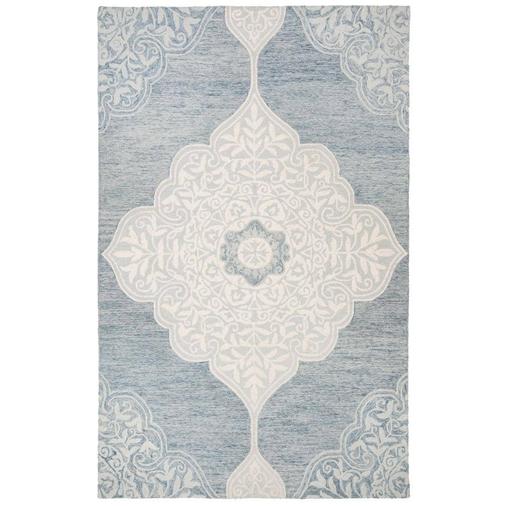 SAFAVIEH MicroLoop Blue/Ivory 4 ft. x 6 ft. Medallion Area Rug MLP620M