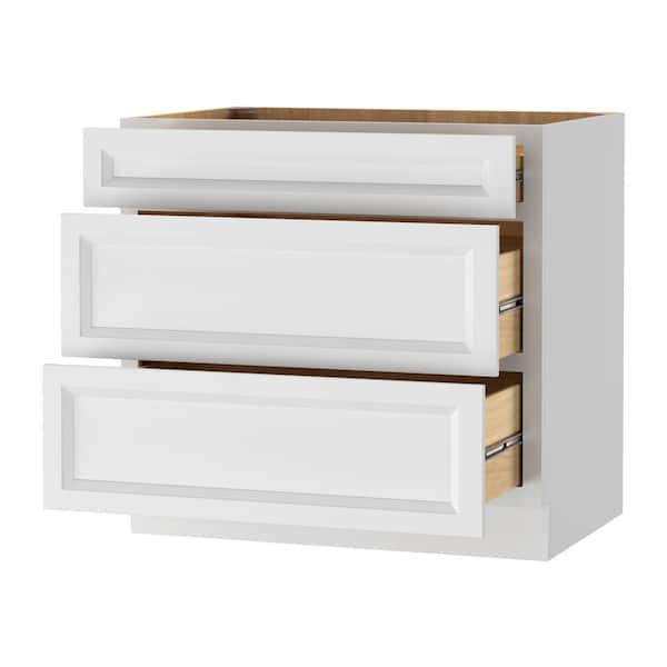 Keyport Shaker 36 in. W x 24 in. D x 34.5 in. H Plywood Tool-Free Ready To Assemble Drawer Base Kitchen Cabinet in White