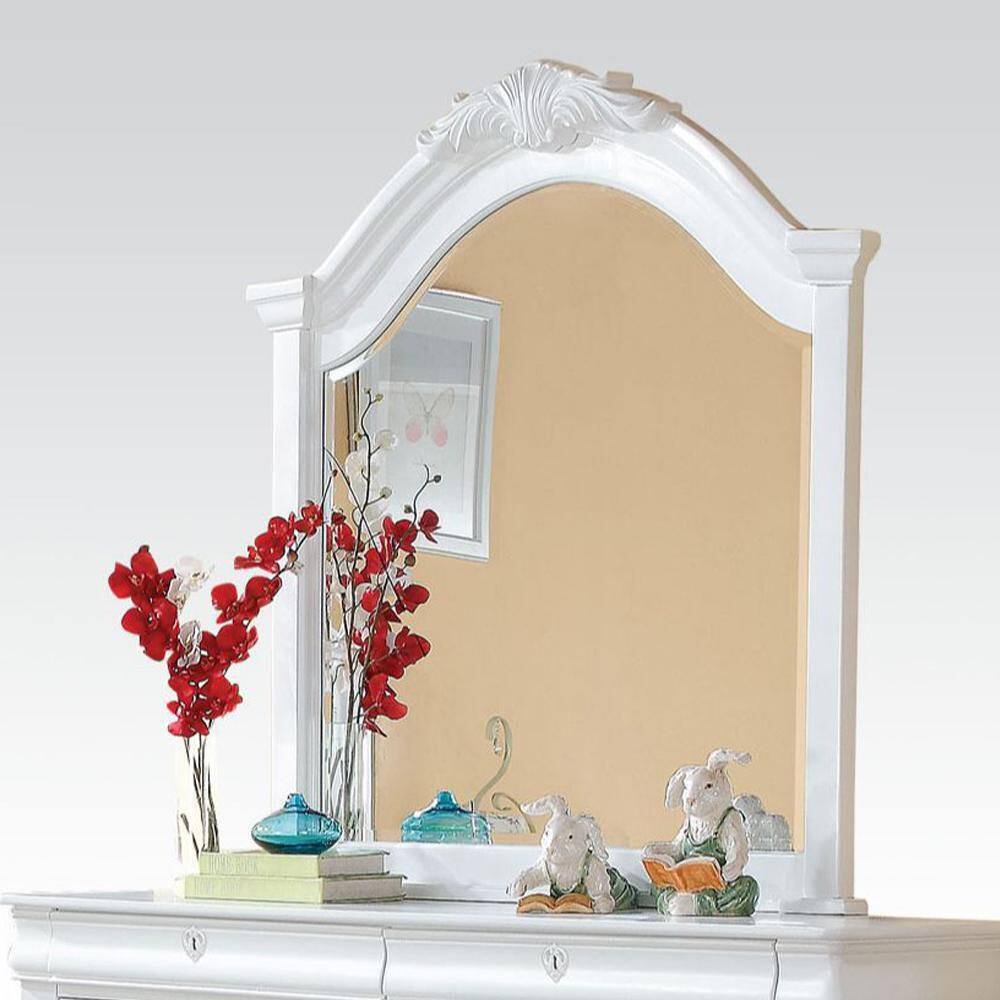 White Wood Rectangular Kids Dresser Mirror