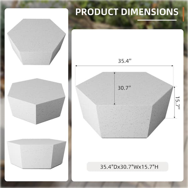 35 in. Outdoor Hexagonal Magnesium Oxide Coffee Table in White