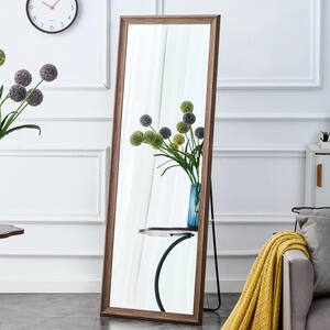 Upgraded 23 in. W x 65 in. H Dark Wood Solid Pine Wide Frame Full-Length Mirror with Floor Standing Wall Mounted