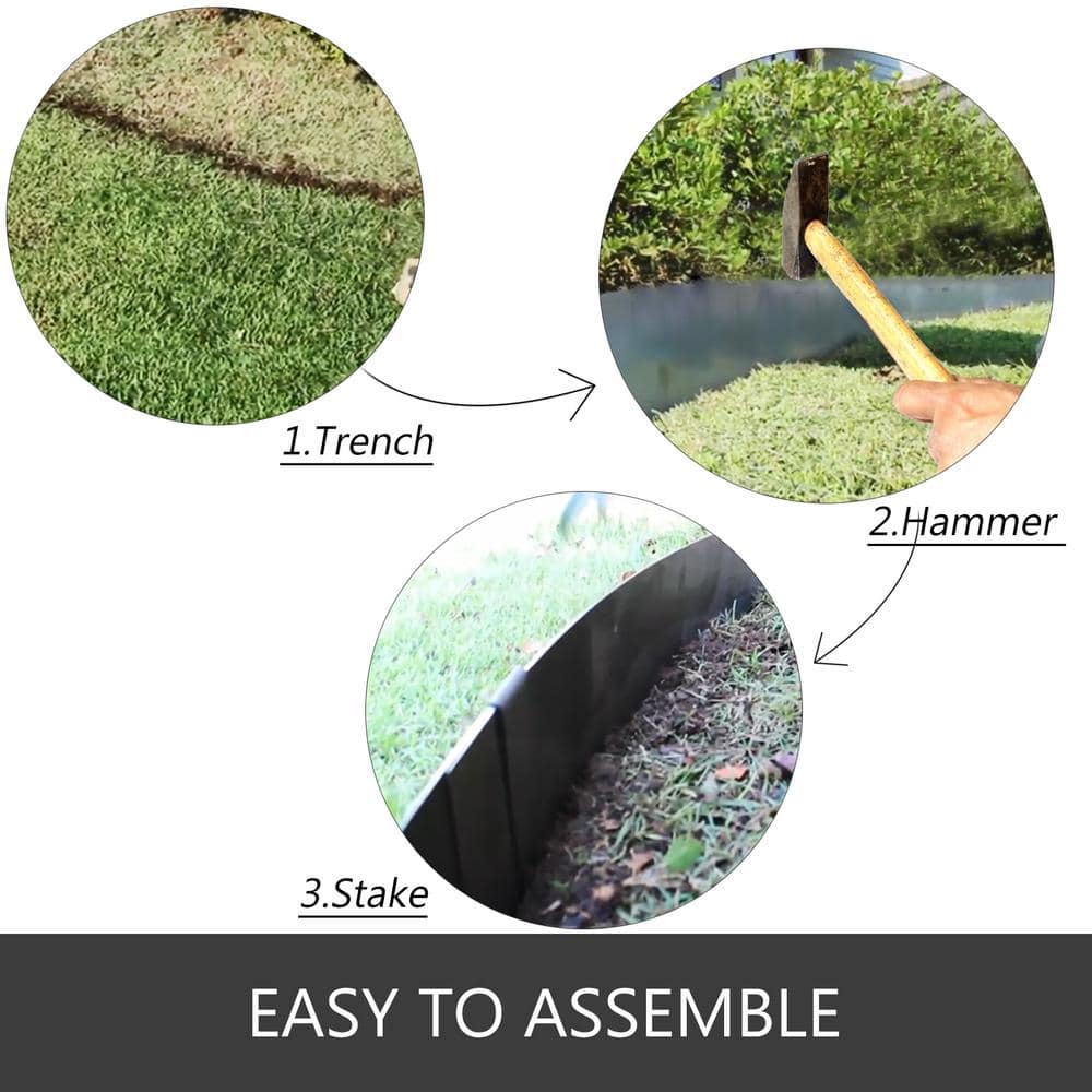 Black Steel Hammer-in Landscape Edging with Clips, 40" x 8", 4-Pack