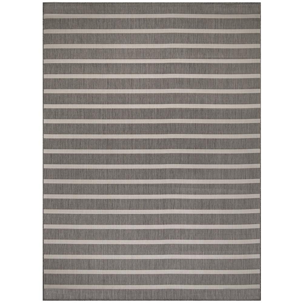 Charcoal Ivory Striped Flatweave 8' x 10' Outdoor Rug