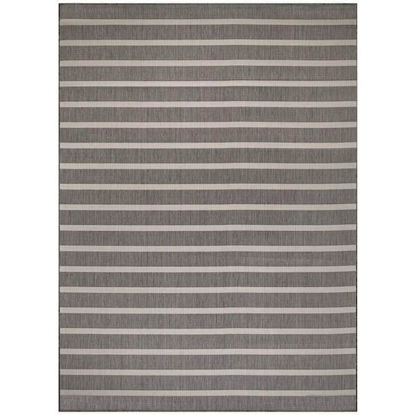 Nourison Positano Charcoal Ivory 8 ft. x 10 ft. Stripes Contemporary Area Rug