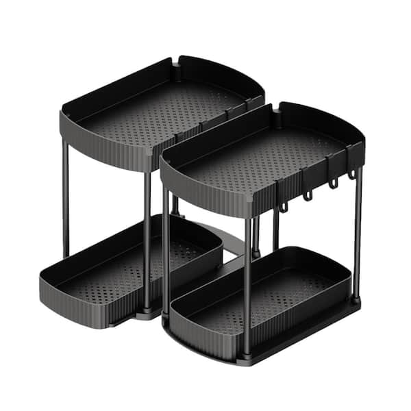 2-Tier 15 in. L x 8 in. W x 12.8 in. H Multi-Purpose Pull-Out Storage Organizers for Bathroom and Kitchen, 2-Pack, Black