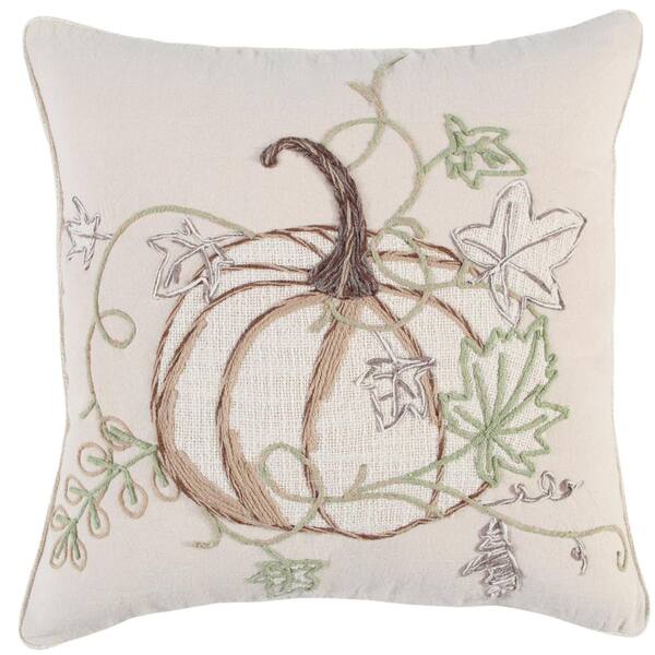 Unbranded Natural/Brown Harvest Pumpkin With Vines Poly Filled 20 in. x 20 in. Decorative Throw Pillow