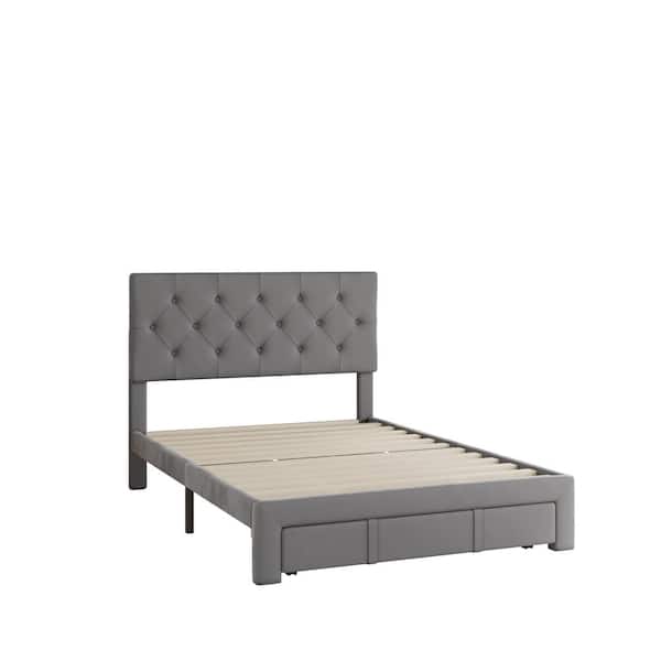 wetiny 54 in.W Grey Full Size Velvet Wood Frame With A Big Drawer Platform Bed