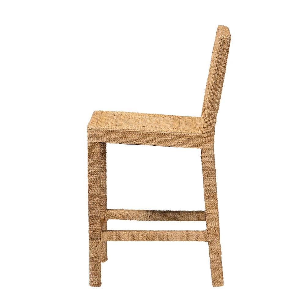 Anfield Natural Seagrass and Mahogany Wood Counter Stool